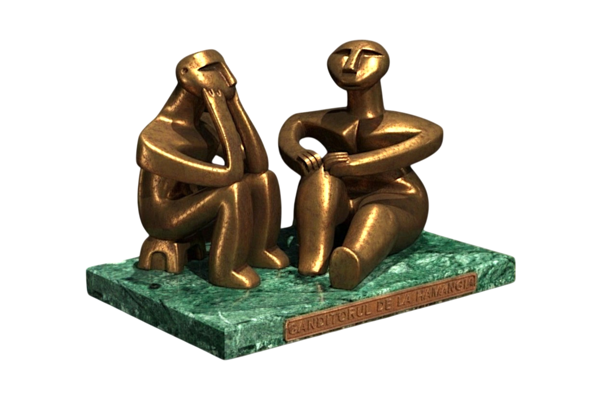 Statuetă Gânditorul de la Hamangia pe suport din marmură Verde Guatemala